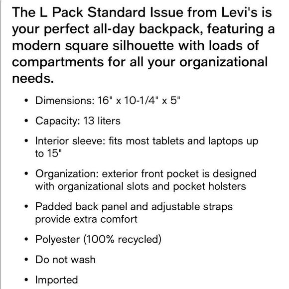Levi’s Womens L Pack Standard Issue Backpack - Picture 3 of 8